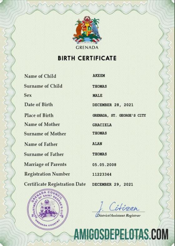 Realista modelo PSD de certidão de nascimento de registro vital de Granada